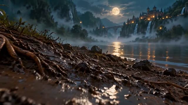 Glowing embers buried in the riverbank mud