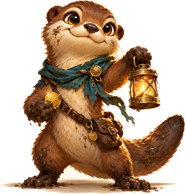 Wick the otter raising a glowing lantern
